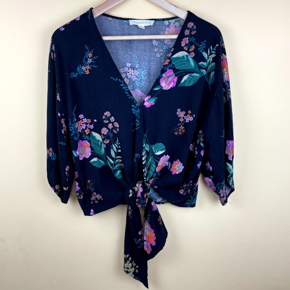 Lovestitch Floral Crop Button down Top S
